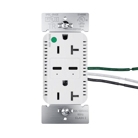 Legrand USB Receptacle, 20 A, White, Nylon TR20HUSBPD65W