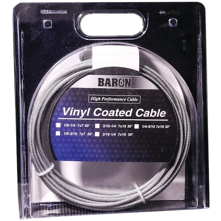 Baron 50215/50215 Aircraft Cable, 340lb Work"g Load Limit, 100ft L, 1/8 to 3/16 " Dia, Galvanized Steel 50215/50215