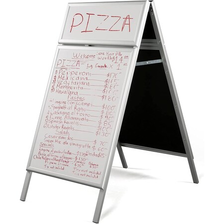 M&T Displays Silver 22x28 Inch Double Sided Dry Erase A-Frame Sign with Header UWAB0NW122X2000