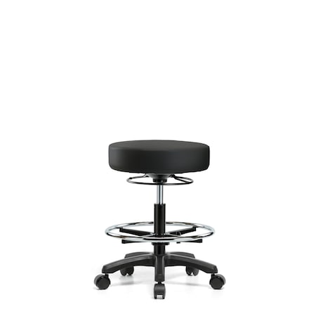 Blue Ridge Ergonomics Vinyl Mini-Stool - Medium Bench Height with Chrome Foot Ring & Casters in Black Trailblazer Vinyl VMBMS-RG-CF-RC-8540