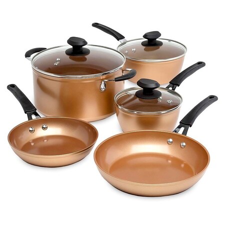 Ecolution Endure Series EUCP-1208 Cookware Set, Aluminum/Stainless Steel, Copper, 8-Piece EUCP-1208-E