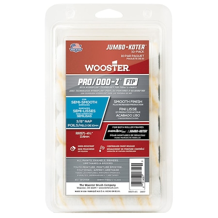 3M 4 1/2in x 3/8in Nap Wooster RR571 Pro/Doo-Z FTP Jumbo-Koter Mini-Roller Covers, 10-Pack RT-CL60