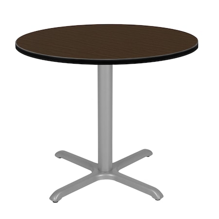 Regency Round Cain Small X-Base Breakroom Table, 30 in W, 30 in L, Neo Walnut TB30RNDNWGY