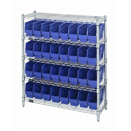 Quantum Storage Systems WIRE SHELVING UNIT WITH BINS BLUE WR5-39-1236-201BL