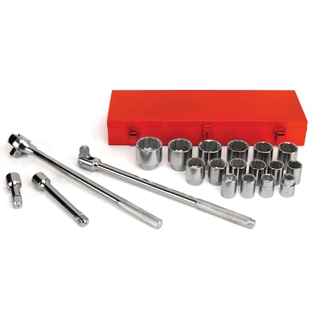 Performance Tool 21 pc. SAE 3/4 in. Dr. Socket Set, 12 pt. Sockets, Ratchet, Storage Case W1180