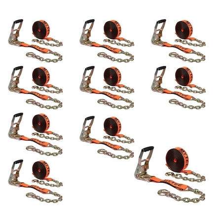 Mytee Products 2inx30ft Orange Ratchet Strap w/ Chain Anchor 4000 # WLL Hi Abrasion Tie Down, 10PK RS230ACx10