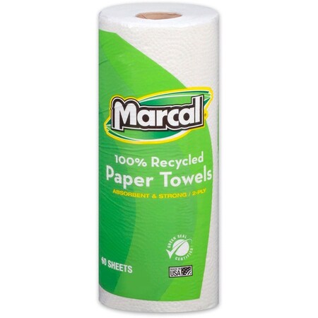 Marcal Perforated Roll Paper Towels, 2 Ply, 60 Sheets, 45 ft, White, 15 PK 6709