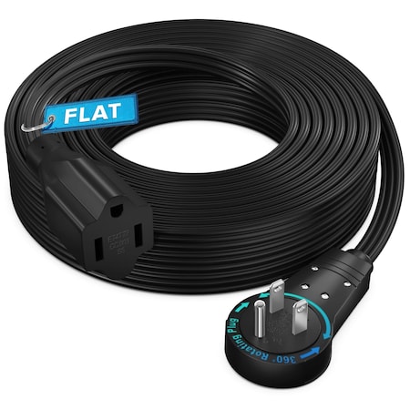 Maximm 30ft 360 degrees Flat Plug Extension Cord, Slim Under Carpet Design, Black ADW-360-31F30-16B0