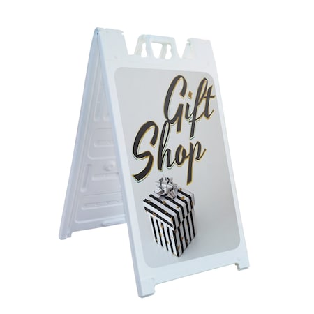 Signmission Gift Shop, A-Frame & 2 Decals Installed, Heavy-Duty Plastic Frame SBHD-D-2436-30381
