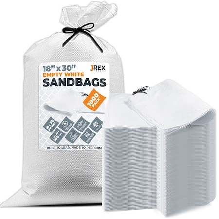 Jrex Safety Woven White Polypropylene Sandbags - 18 x 30 in, 100 lb Capacity, 1000PK SBW-JR-1830-1000PK