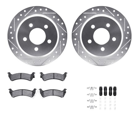 Dynamic Friction Co DFC Brake Rotor - Drilled & Slotted - Silver- Heavy Duty Brake Pad includes Hardware 7412-42031