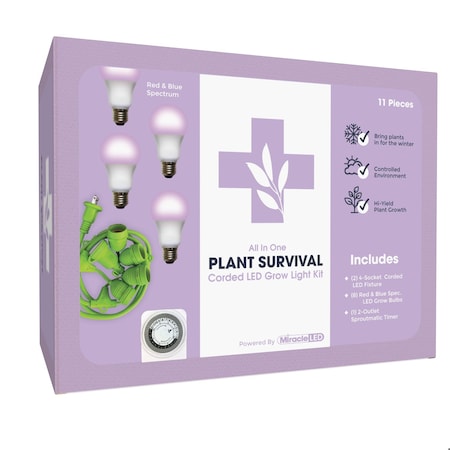 Miracle Led Keep'em Alive Plant Survival Grow Light Kit, 6.5KK Purple Spectrum, 2PK 803410