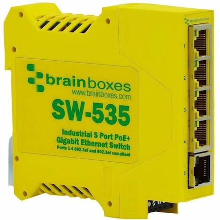Brainboxes Ltd INDUSTRIAL 5 PORT POE+ GIGABIT ETHERNET SWITCH SW-535