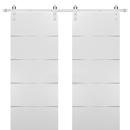 Sartodoors Sliding Double Barn Doors with Hardware, Planum 0020 White Silk, 13FT Rail Hangers Sturdy Set, Mode PLANUM0020DB-S-WS-72 x 84 (2* 36x84)