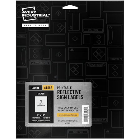 Avery Reflective Labels, 7" x 10" Silver, PK10 61582