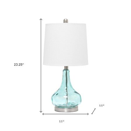 Homeroots 23" Blue And Silver Glass And Metal Novelty Table Lamp With White Drum Shade 643484