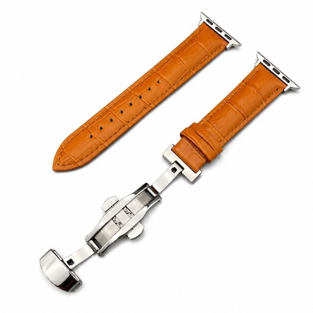 Elegani Alligator-Embossed Leather Band Compatible with Apple Watch 41mm, Light Brown, Rose Gold Buckle LAD-LBRN-RGD-41