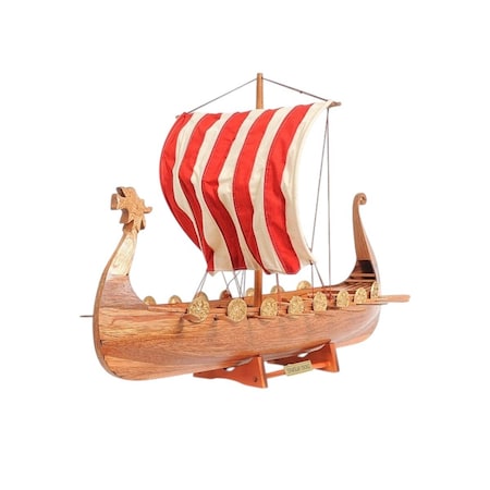 Homeroots 20" Wood Brown Solid Wood Hand Painted Model Boat Tabletop Sculpture 401201