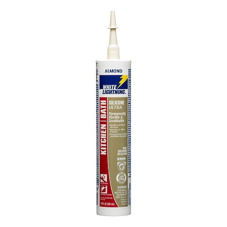 White Lightning Silicone Caulk, 6 " L, 8 " W, Almond W21102010