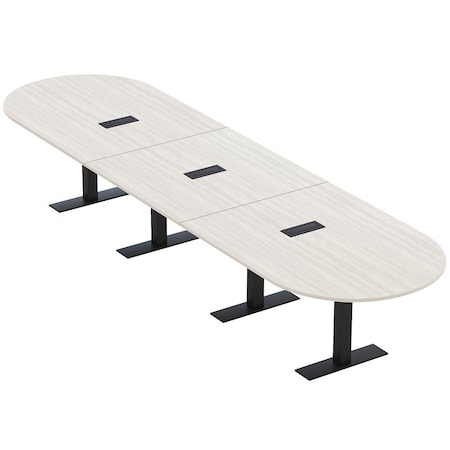 Skutchi Designs 16ft Racetrack Conference Table With Power | Harmony Series | 16 Person Meeting Room Table HAR-RAC-48X192-T.BK-WA7976-EBLK