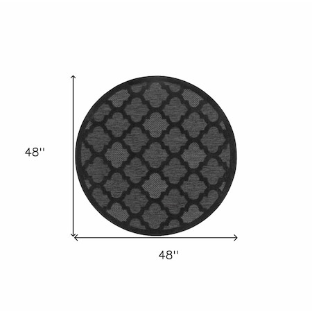 Homeroots 4' Charcoal And Black Round Trellis Indoor Outdoor Area Rug 545550