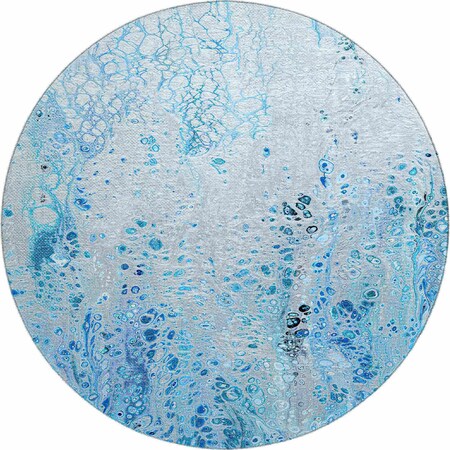 Homeroots 8' Light Blue And Ivory Round Abstract Washable Indoor Outdoor Area Rug 643549