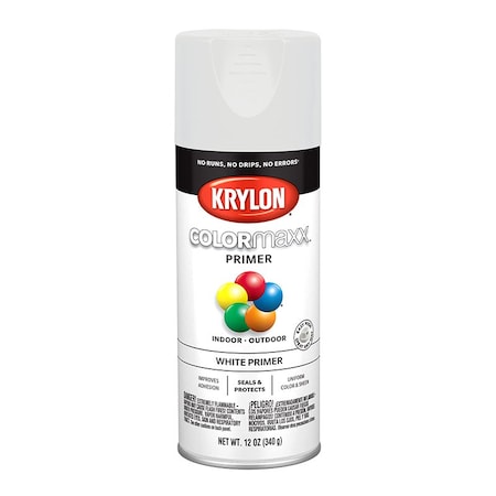 Colormaxx 12 Oz Krylon White Paint & Primer Spray Paint, Primer K05584007