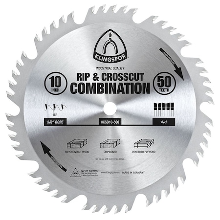 Klingspor 10" 50-Tooth Rip and Crosscut Combination Saw Blade KSB10-500