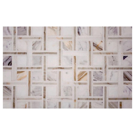 Apollo Tile Serena 12x12 White Gray Calacatta Gold, Thassos Mosaic Basketweave Wall and Floor Tile, 5PK APLTSC88S13A
