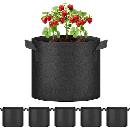 Yssoa Simple Deluxe Grow Bags 7 Gallon Planter Pots with Handles, Black, 5PK GLGROWBAG7X5BLKV2