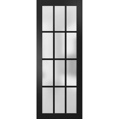 Sartodoors Slab Barn Door Panel Frosted Glass 12 Lites, Felicia 3312 Matte Black, Sturdy Finished Doors, Poc FELICIA3312S-BLK-1896