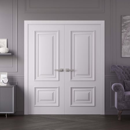 Sartodoors Interior Double Doors 48x84 inches White Solid Core Modern Interior ROYAL9822DD-EMAL-4884