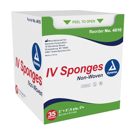 Dynarex Sterile IV Sponge, Non-Woven, 2"x2", 6 Ply, 2's, 700PK 4610