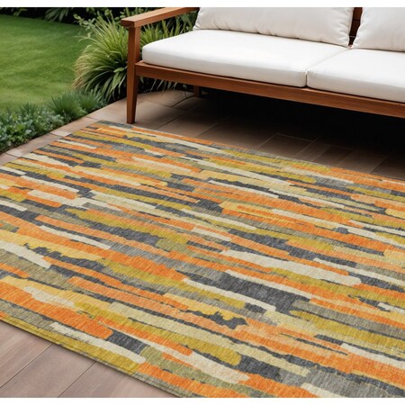 Homeroots 10' X 14' Orange And Beige Striped Washable Indoor Outdoor Area Rug 609047