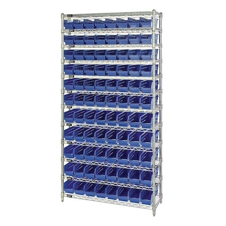 Quantum Storage Systems WIRE SHELVING UNIT W/88 BLUE BINS WR12-105BL
