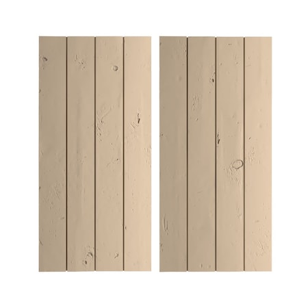 Ekena Millwork Rustic Four Board Joined Board-n-Batten Knotty Pine Faux Wood Shutters w/No Batten, 22W x 68H, PR SHUBJN22X68KPPR