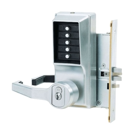 Dormakaba Mortise Combination Lever Lock, Key Override, Passage, with Deadbolt, Satin Chrome LR8148C-26D-41