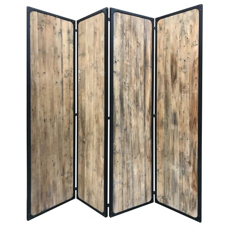 Homeroots 84" Brown Solid Wood Folding Four Panel Screen Room Divider 379906