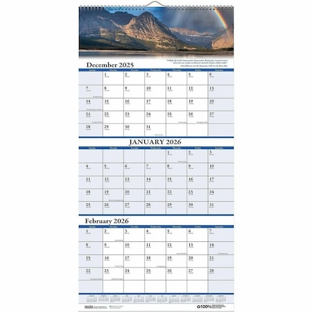 House Of Doolittle 3 Month Scenic Wall Calendar, 12.25'' x 27'', December 2024 - January 2026 3638
