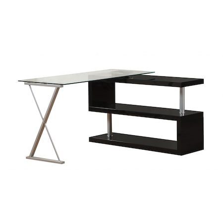 Homeroots 55" Clear and Black and Silver Glass Mirrored L Shape 286408