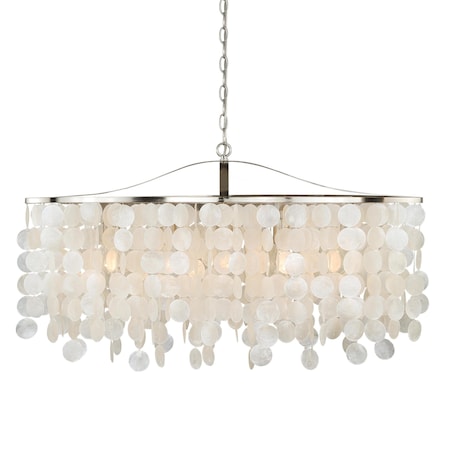 Vaxcel Elsa 5L Nickel Coastal Capiz Shell Linear Chandelier Island Pendant Light Fixture P0140