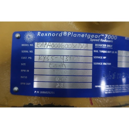 Rexnord PLANETGEAR 7000 CONCENTRIC INLINE GEAR DRIVE 6.12:1 RAAA000600X1XA EARTH