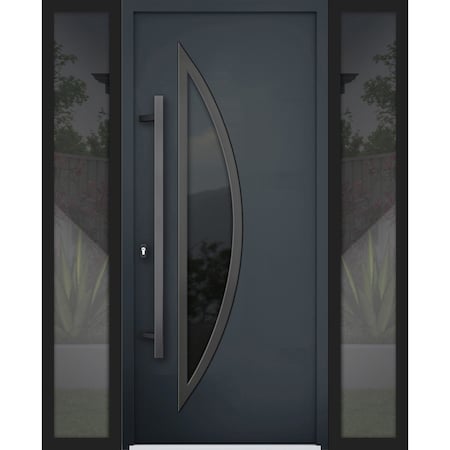 Vdomdoors Steel Door Deux 6501 Anthracite 2 Sidelight Exterior Windows Stainless Inserts Single Modern Painte DEUX6501EXD-BLK-W12+36+12 x H80-Left-hand Inswing