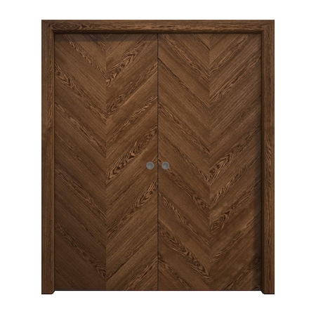 Sartodoors Sliding French Double Pocket Doors 64 x 84 inches, Ego 5005 Cognac Oak Veneer, Kit Rail Hardware , EGO5005DP-DKO-6484