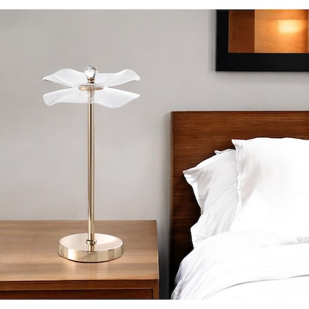 Homeroots 18" Gold Bedside LED Lamp With Clear Acrylic Novelty Wavy Shade 568833