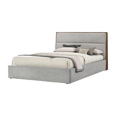 Homeroots Brown and Gray Wood Upholstered Queen Bed Frame 486253