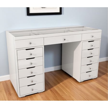 Homeroots 51" White Glass and Wood Vanity Table With Thirteen Drawers 570155