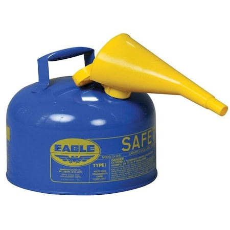 Eagle Mfg Type I Safety Can, Galvanized Steel, 2.5 gal, Self-Closing Lid, Includes Funnel, Blue, Kerosene UI25FSB