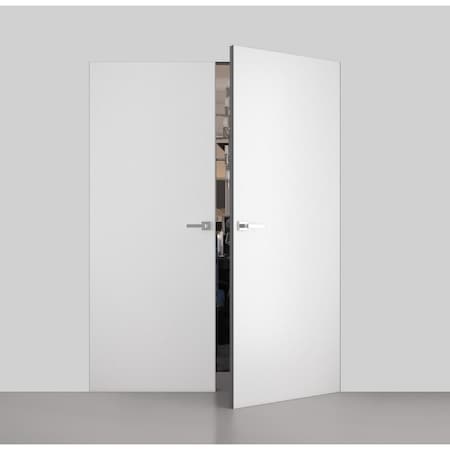 Sartodoors Modern Solid Double Hidden Door with Handle, Planum 0010 Primed with Silver Hidden Frame 56" x 84" PLANUM0010DHF-PR-56 x 84-RH-O