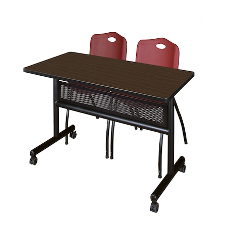 Regency Kobe Flip-Top Privacy Nesting Table W/ 2 M Stack Chairs, 48 in W, 24 in L, Neo Walnut MKFTM4824NW47BY